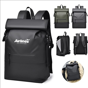 Men's Laptop Backpack PU Leather Polyester Casual Roll Top Design